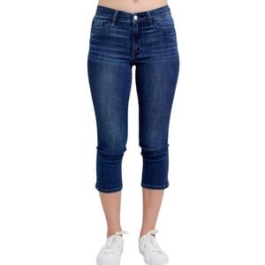 Judy Blue Dark Wash Mid Rise Capris (US, Numeric, 13, Regular, Regular, Blue)