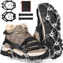 Ice Cleats for Shoes and Boots 32-Spike Stainless Steel Anti-Slip Crampons, Microspikes for Hiking (Medium)