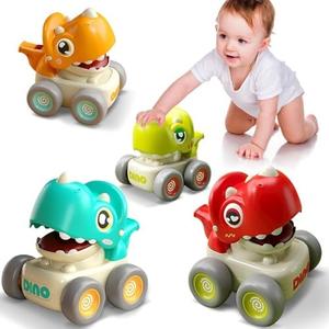 TnLoji Dinosaur Racing Cars for Toddlers 1-3, Baby Press and Go Car Toys, Infant Play Vehicle Set with Whistle, Baby Push Go Friction Car Toys for 18M+, 1st Birthday Gift for 1 2 Years Old Boys Girls