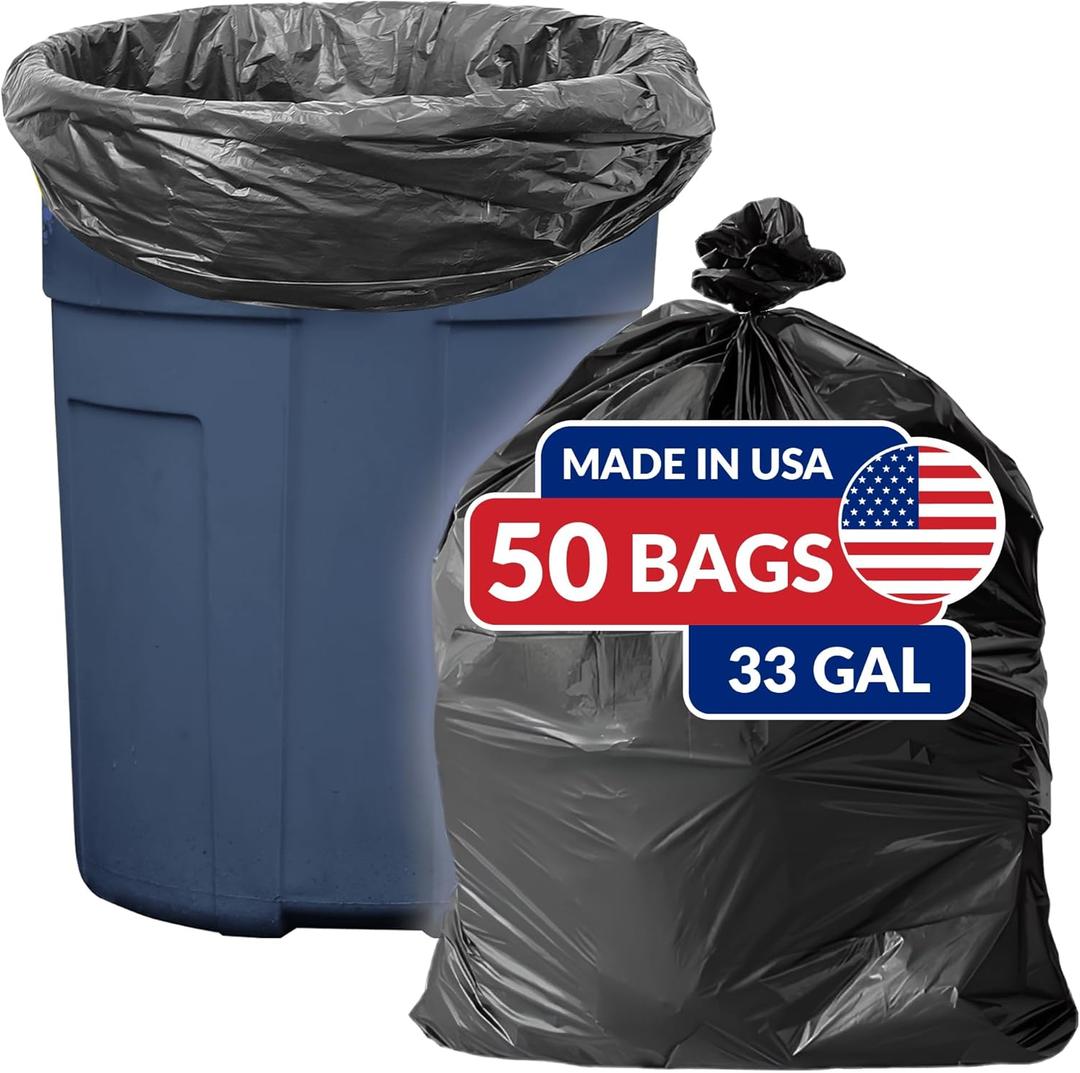 Reli. SuperValue 33 Gallon Trash Bags | 50 Count | Made in USA | Heavy Duty | Black Multi-Use Garbage Bags