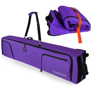 Goloni Ski Bag with Wheels,Padded Snowboard Bag for Air Travel,600D Waterproof Fabric,Foldable Snow Bag Fits 2 Pairs Skis (175cm, Purple)