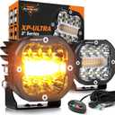 Auxbeam 6 Modes Amber White LED Pods XP-Ultra Series 3 Inch 96W Dual Color Offroad Strobe Lights Spot Flood Combo Amber Ditch Lights Flashing Warning Emergency LED Cubes, Pair