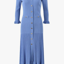 Women Knit Three Quarters Sleeve Single-Breasted V-Neckline Ladies Maxi Long Solid Dresses, L