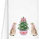 WUCHJ Pink Chinoiserie Christmas Cheetah Kitchen Towels, Preppy Coquette Leopard Christmas Tree Hand Towels for Bathroom, Girly Grandmillennial Xmas Decorative Dish Tea Towel, 16x24 Inch
