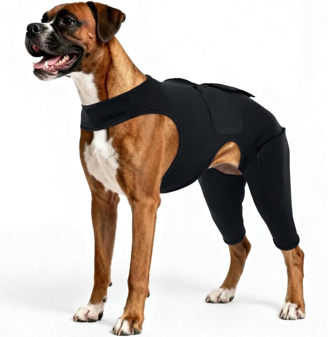 ROZKITCH Post Surgery Dog Recovery Suit with Ice & Heat Pack Pockets, Waterproof Neoprene Material, Hind Leg Support, Adjustable Back Closure for Large Dogs, Black Large