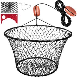 QualyQualy 30" Crab Ring Trap Bait with Fishing Buoy Marker Floats Preventing Winding Floats 16.5" Deep Crab Net with 36 Tarred Braided Twine Fishing Crabbing Net for Board, Kayak, Dock and Pier (Light Weight 4.4lb)