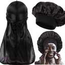 2 PCS Bonnet for Men,Silk Hair Bonnet for Sleeping Women,Matching Bonnets and Durag Set (Medium-Large)