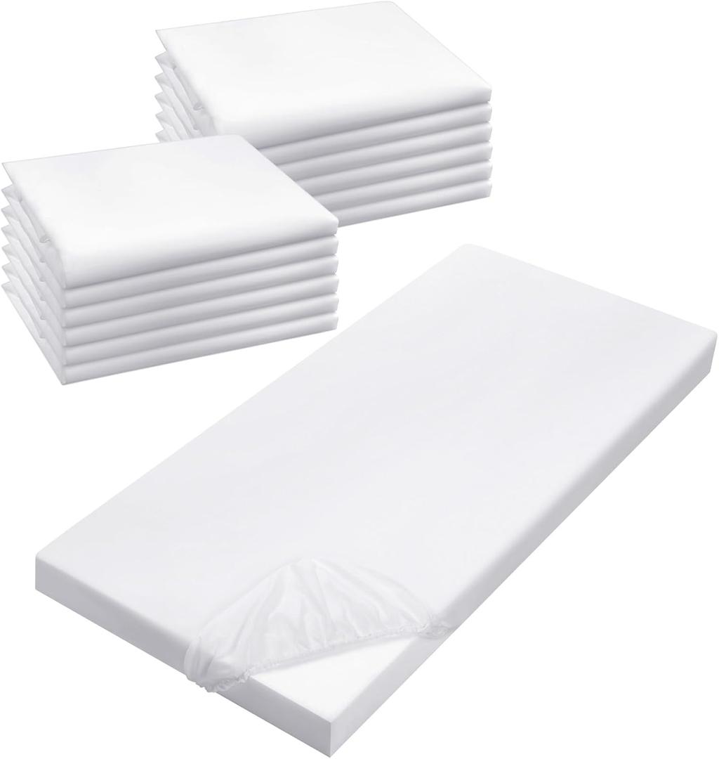 VitalCozy 12 Pcs Daycare Cot Sheets for Sleeping Bulk 48 x 24 Inch Standard Size Preschool Soft Breathable Nap Rest Mat Crib Sheet for Kids Baby Boys Girls (White)