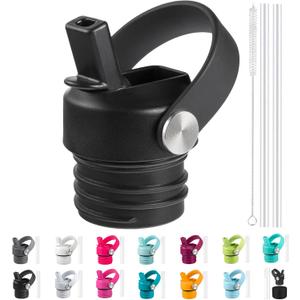 Straw Lid fits Hydro Flask Standard Mouth, 21 24 oz, Sports Flex Cap Water Bottle Accessories Replacement Top (Black)