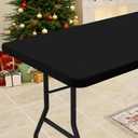 Smiry Rectangle Tablecloth, Elastic Fitted Flannel Backed Vinyl Tablecloths for 6ft Folding Tables, Waterproof Wipeable Table Covers for Indoor, Outdoor, Picnic and Camping (Black, 30"x72")