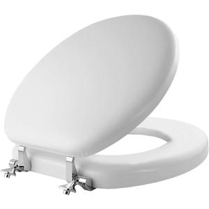 Mayfair Padded Toilet Seat with Chrome Hinges, Soft Vinyl over Wood Core Seat, Made in USA, Round, White