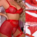 Women Sexy Lingerie Set Garter Belt Fishnet Lingerie with Choker & Thigh Cuffs (Black, S)