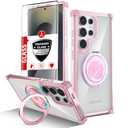 IYTRRYH for Samsung Galaxy S25 Ultra Case Compatible with MagSafe Magnetic,with Screen Protector,with Kickstand Ring Military Grade Drop Heavy Duty Protection Shockproof for S25 Ultra Phone Case Pink