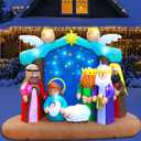 Inflatable Christmas Nativity Scene Decoration with 17 LED Lights & Copper String Lights, 210T Polyester Fabric, Complete Set with Air Blower, Stakes, Ropes, and Water Bags, 7ft Long and 5.6ft High