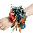 Ling's moment 2pcs Homecoming Wedding Wrist/Shoulder Corsage Artificial Flower, Girl/Mother Prom Corsage Wristlet Dcor, etc. Dark Teal Orange