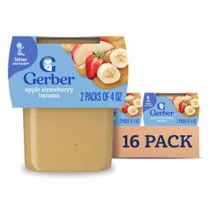 Gerber Stage 2 Baby Food, Apple Strawberry Banana Puree Tubs, No Added Colors or Flavors, Baby Puree, 16-Pack