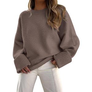 LILLUSORY Women's Oversized Sweaters Fuzzy Chunky Warm Pullover Sweater (X-Large, Nutmeg)