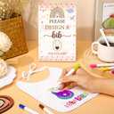 Qeeenar 50 Pcs Baby Shower Game White Bib Kit Include 1 Wooden Baby Shower Game Sign 25 DIY Blank White Bibs 24 Colorful Markers(Boho)