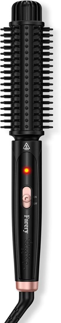 Farery 1.5 Inch Curling Iron Brush, Heated Round Brush for Loose Bouncy Curls, Hot Brush with Anti-Scald Hard Bristles, Dual Voltage Travel Hair Tool with 360 Swivel Cord, 410F Fast Heat
