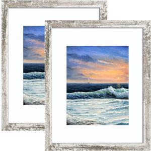 LUCKYLIFE 16x20 Frames for Wall, Display Pictures 11x14 with Mat or 16x20 without Mat, Pack of 2, Distressed White