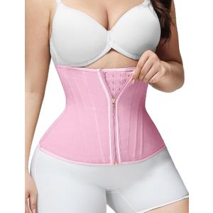 SHAPSHE Waist Trainer for Women Tummy Control Workout Waist Cincher Corset Shapewear Postpartum Body Shaper with Zipper Hook (Pink), Small