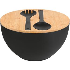 LOVYANXUE Salad Bowl with Lid, 12" Extra Large Bamboo Fiber Salad Bowl with Servers Set for Kitchen, Nature Bamboo Mixing and Serving Bowl with Lid, Spoon and Fork for Fruits,Salads and Vegetables