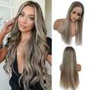Munx 13x6 Ash Blonde Wig Human Hair, Glueless Lace Front Wigs 180% Density Low Highlights Blonde Deep Hairline Lace Frontal Wigs for White Women Pre Plucked Dark Brown Roots Human Hair 18Inch (#3T8P613)