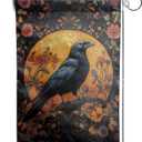 2 x Giwawa Crow Garden Flag 12x18in, Halloween Gothic Black Bird Colorful Flower Decorative Double Sided Yard Flags, Rustic Boho Floral Seasonal Holiday House Flag for Outside Outdoor Lawn Porch