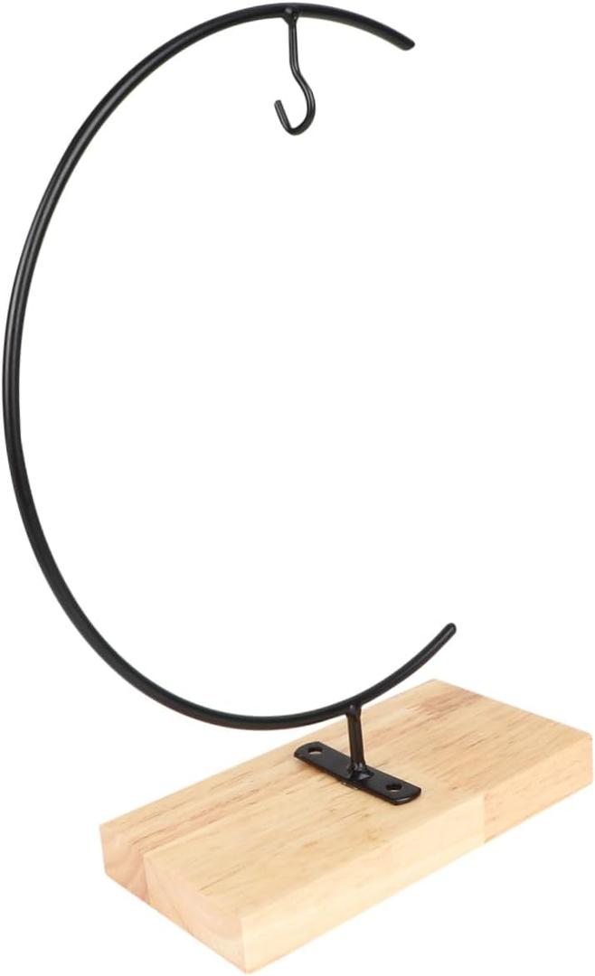 Shaped Hanging Iron Stand for Micro Landscape Terrarium Desktop Holder with Sturdy Wooden Base for Home Office Decor Black Color