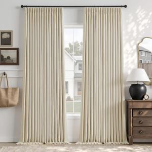 Beige Cream Linen Blackout 96 Inch Curtains for Living Room 2 Panels Set Pinch Pleated Back Tab Drapes Farmhouse Thermal Insulated Full Black Out Curtains 96 Length High Ceiling to Floor 50 Inch Wide