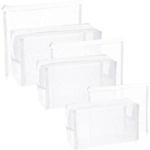 6 Pieces Mesh Makeup Bags Mesh Cosmetic Bag Portable Travel Organizing Zipper Pouch Toiletries Makeup Pouches for Home Office Travel Accessories (White)