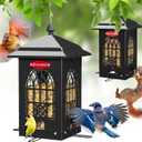 Kingsyard Squirrel Proof Bird Feeders for Outdoors with Weight-Activated Perches, 5 Lbs Capacity Large Metal Bird Feeder House for Small Wildbirds Cardinal Finch Bluebird, Weatherproof, Sequin Black