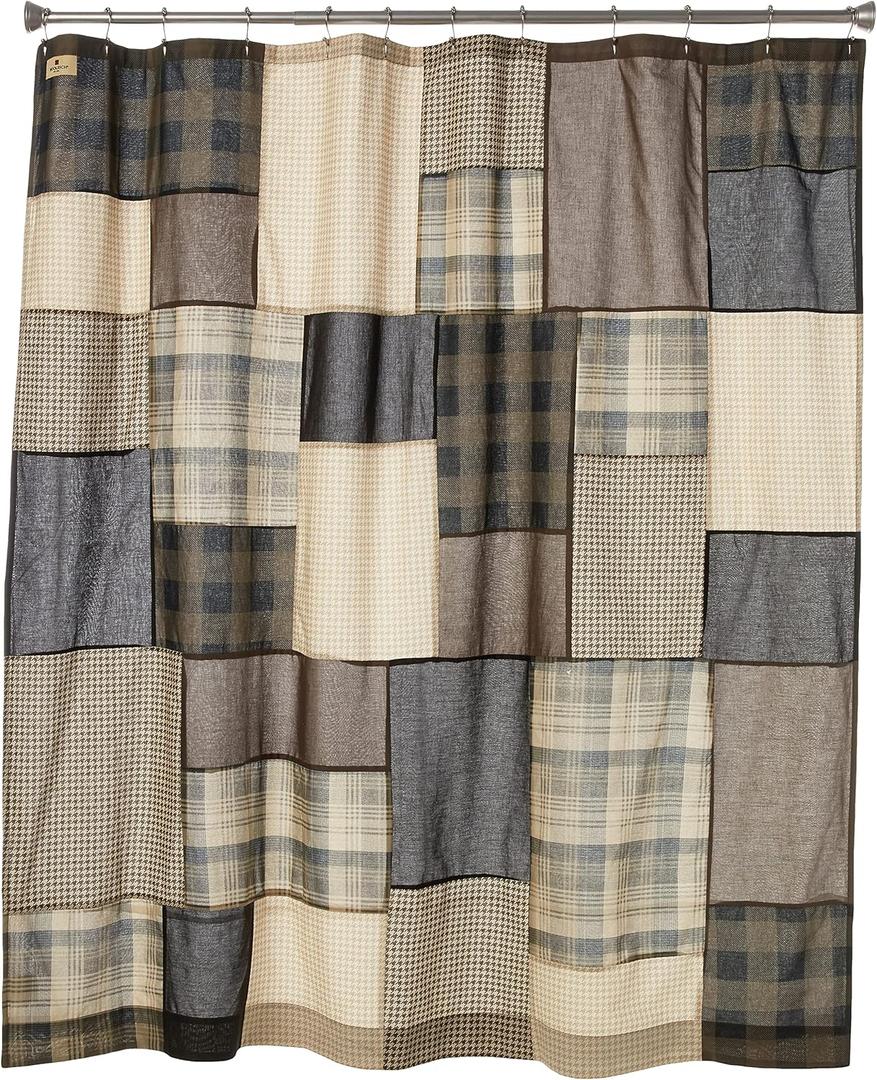 Woolrich Winter Hills Cotton Shower Curtain, Plaid Lodge/Cabin Shower Curtains for Bathroom, 72 X 72, Tan