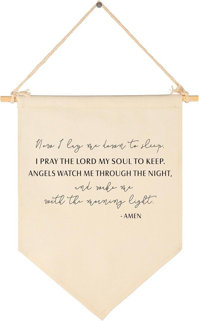 Now I Lay Me Down to Sleep-Prayer Scripture Gift for Baby Boys Girls Kids-Christian Bible Verses-Canvas Hanging Banner Pennant Wall Decor Gift for Nursery Baby Room Homeschool Playroom