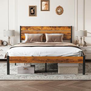 OLIXIS Full Size Platform Bed Frame with Wooden Headboard and Footboard, Heavy Duty Metal Slat Mattress Base, 800 LBS Weight Capacity, Sturdy Stable Structure, No Box Spring Needed