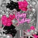 Withu Silver Sequins Pink Neon Happy Birthday Backdrop for Photography Shining Flash Stars Shimmer Wall Decoration Banner Princess Girls Women Bday Party Background 8x6ft