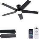 Ceiling Fans with Lights, 48 inch Low Profile Ceiling Fan with Light and Remote Control, Flush Mount, Reversible Motor, Dimmable, Noiseless, Black Ceiling Fan for Bedroom, Indoor/Outdoor Use