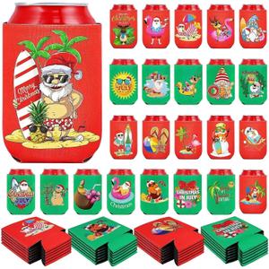 24 Pcs Xmas in July Beer Can Coolers Sleeves 12 Oz Can Covers Summer Can Holders Christmas July Party Decor for Christmas July Can Beverages Bottle Drink