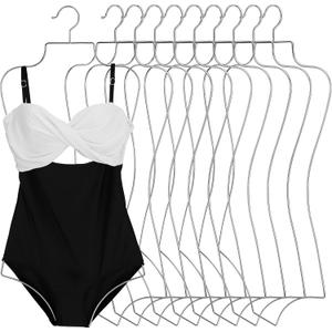 Lounsweer 10 Pack Bathing Suit Hangers Bikini Display Lingerie Wire Hangers Full Body Shape Metal Swimsuit Rack for Bra Boutique Closet Women (Silver), 31.3 x 14.4 inches