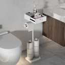 VOLDRA Toilet Paper Holder Stand with Shelf, Free Standing Toilet Paper Roll Holder with Wipes Storage Drawer Heavy Duty Floor Bathroom Tissue Holder Freestanding No Drill Tp Holder for 7 Rolls(White)