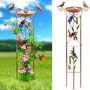 Bird Bath with Garden Trellis Outdoor, Vintage Decorative Birdbath for Climbing Plants, Freestanding Garden Plant Support with Detachable Iron Bowl for Patio Yard Lawn (Dragonfly)