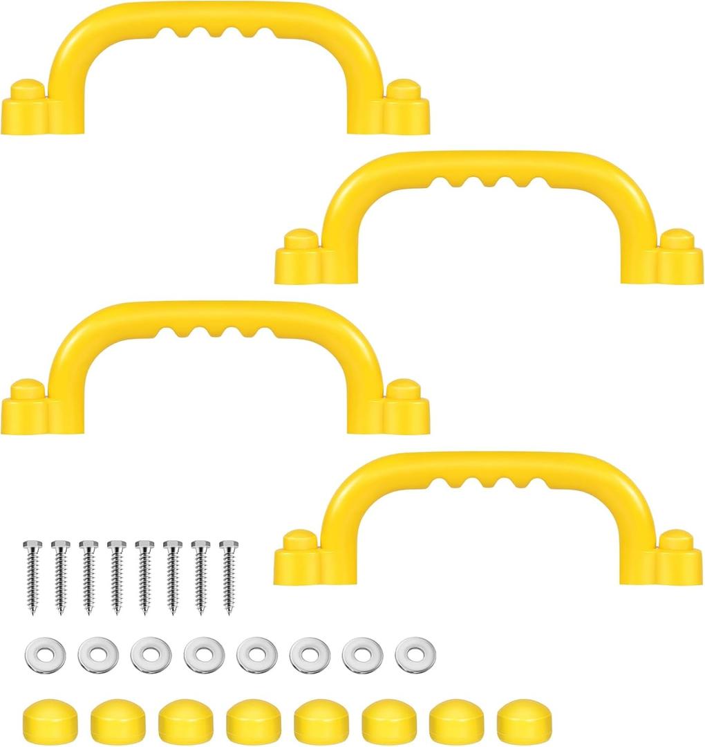 TOPNEW 4Pcs Kids Playground Safety Handles -Swing Set & Climbing Frame Hand Grips, Multi-Color Plastic Grab Bars for Outdoor Playhouse, Jungle Gym, Climbing Frame (Yellow), Small