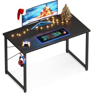 Casaottima 40 Inch Small Computer Desk for Home Office, Study Writing Table for Small Spaces, Simple Modern Desk with Headphone Hooks, Black