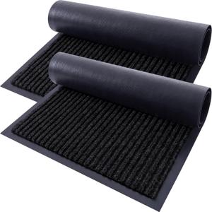 OLANLY Front Door Mat Indoor Outdoor Entrance, 2-Pack 29.5 x 17 Inch, Waterproof Heavy Duty Doormat, Fade Resistant, Low Profile, Easy Clean Patio Porch Welcome Floor Mats for Entry, Black