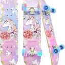 Standard Skateboards with Colorful Flashing Wheels for Beginners, Kids,Teens, 7 Layer Maple Complete Skateboard for Girls Boys, 31" x 7.8" Double Kick Concave Kids skateboard with Skate T-Tool