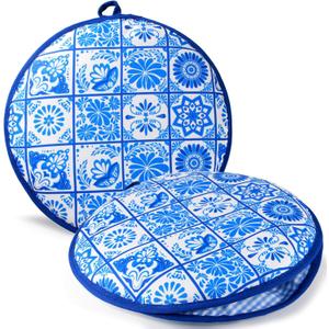 Tortilla Warmer Pouch 2 Pcs,12 Inch Mexican Insulated Cloth Pouch for Tortillas, Tacos, Naan, and Pizza Rolls, Microwavable Fabric Bag Keeps Food Warm Blue