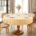 2 Pack Champagne Spandex Round Tablecloths 60 inch, Stretchy Fitted 5FT Table Cloths Wrinkle Free Round Table Covers with Skirt for Wedding Banquet Birthday Party Buffet Restaurant