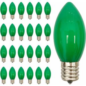 25 Pack Green C9 LED Replacement Bulbs, Shatterproof C9 Christmas Light Bulbs for Outdoor String Lights, E17 Intermediate Base, 0.6W Energy-Saving LED Night Lights Bulb - Dimmable