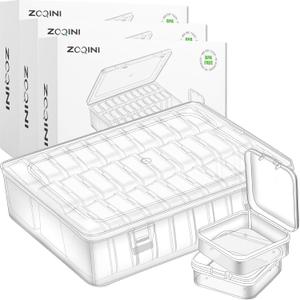 Bead Organizer, 90Pcs Small Clear Plastic Bead Storage Containers with Label, 3 Large Craft Storage Cases with Hinged Lid, Storage Box for Jewelry Making Diamond Art DIY Bracelet Seed Screw Mini Parts