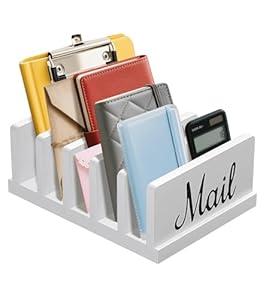 Mail Organizer for Desk,Wooden Mail Holder with Divider, 3-Slot Letter Sorter File Holder,Vertical Bill Organizer for Desktop Document/Notebook/Filing/Folders/Paper (Black)